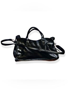 Black Leather Satchel Handbag
